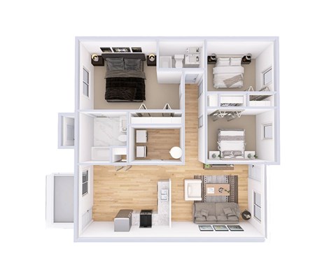 Floor plan for 3 beds, 2 baths, 1160 sqft